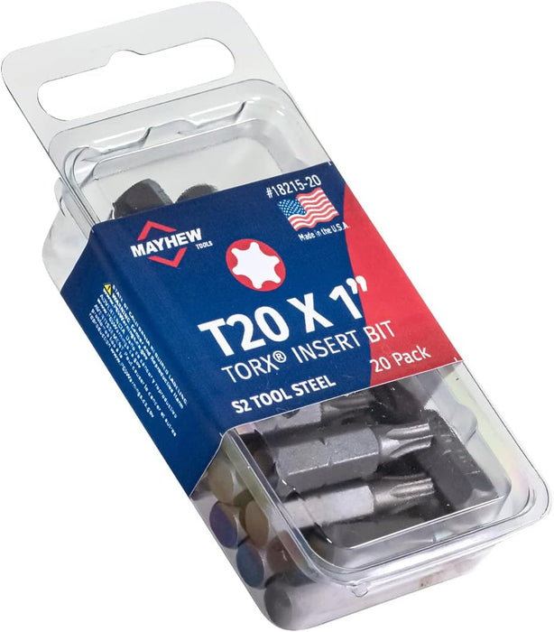 Mayhew Tools 18215-20 USA Torx Insert Bit, T20 x 1" (Pack of 20)