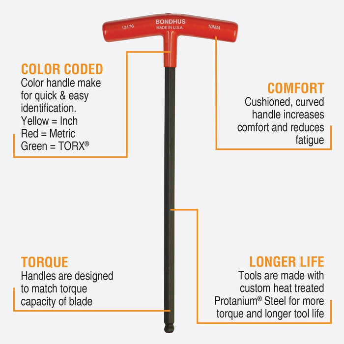 Bondhus 13187 Set of 8 Balldriver and Hex T-handles, Sizes 2-10mm