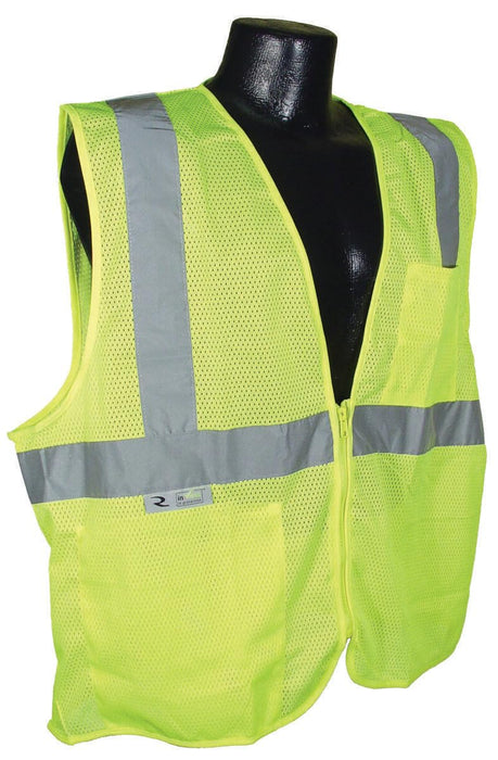 Radians SV2ZGMXL Polyester Mesh Economy Class 2 High Visibility Vest with Zipper Closure, X-Large, Green