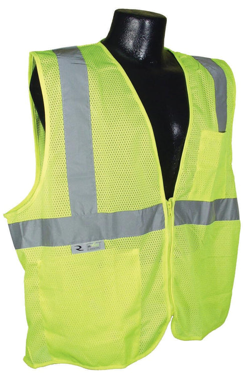 Radians SV2ZGMXL Polyester Mesh Economy Class 2 High Visibility Vest with Zipper Closure, X-Large, Green