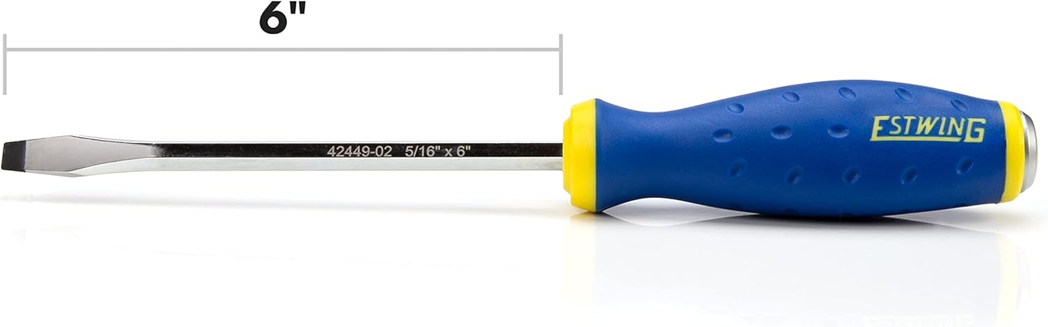 Estwing 42449-02 5/16-Inch x 6-Inch Slotted Heavy Duty Hex Shaft Demolition Screwdriver with Magnetic Tip, Ergonomic Grip TPR Rubber Handle