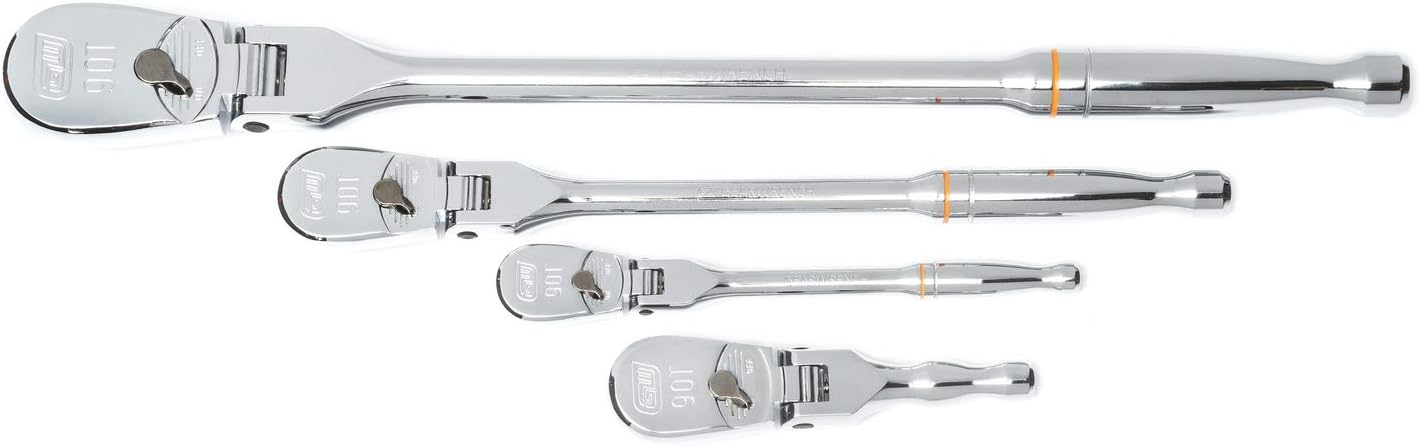 GEARWRENCH 81230T 4 Piece 1/4", 3/8" & 1/2" Drive 90 Tooth Full Polish Flex-Head RATCHET Set
