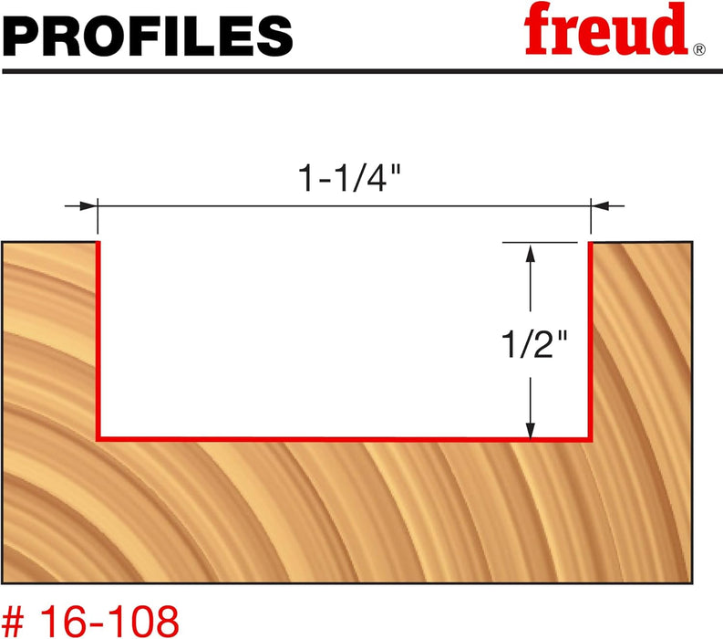 Freud 16-108: 1-1/4" diameter Spoilboard Surfacing & Mortising Bit with 1/2" shank, 1/2" carbide height