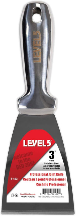 3" All Stainless Steel Joint Knife - LEVEL5 | Professional Grade Putty Blade, Premium Polished All-Metal, Precision Ground Edge, Ergonomic, Corrosion Resistant | 5-403