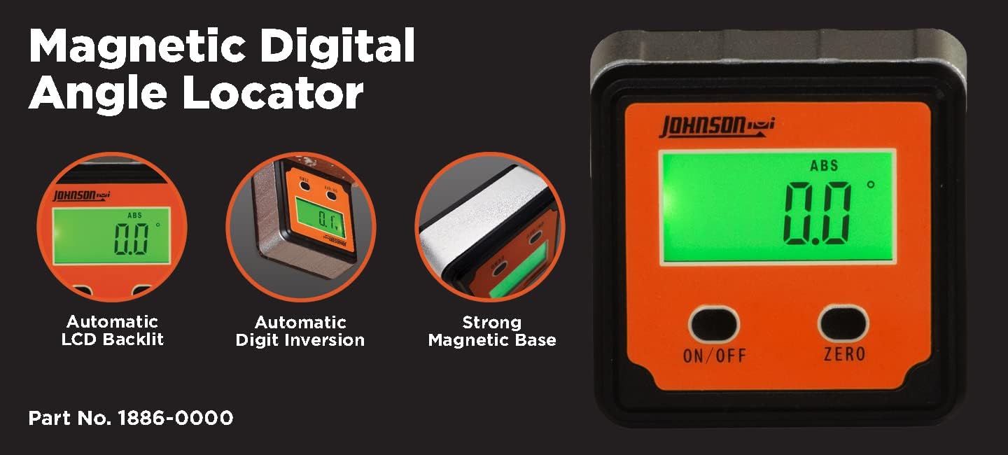 Johnson 1886-0000 Magnetic Digital Angle Locator with 2 Buttons, Digital Pitch & Slope Locator