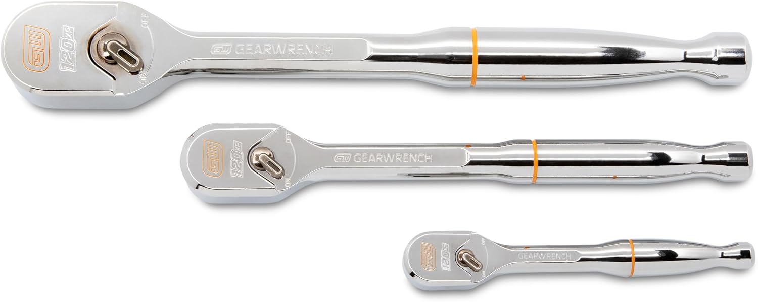 GEARWRENCH 3 Piece 1/4", 3/8" and 1/2" Drive 120XP Full Polish Teardrop Ratchet Set | 81206XP Standard