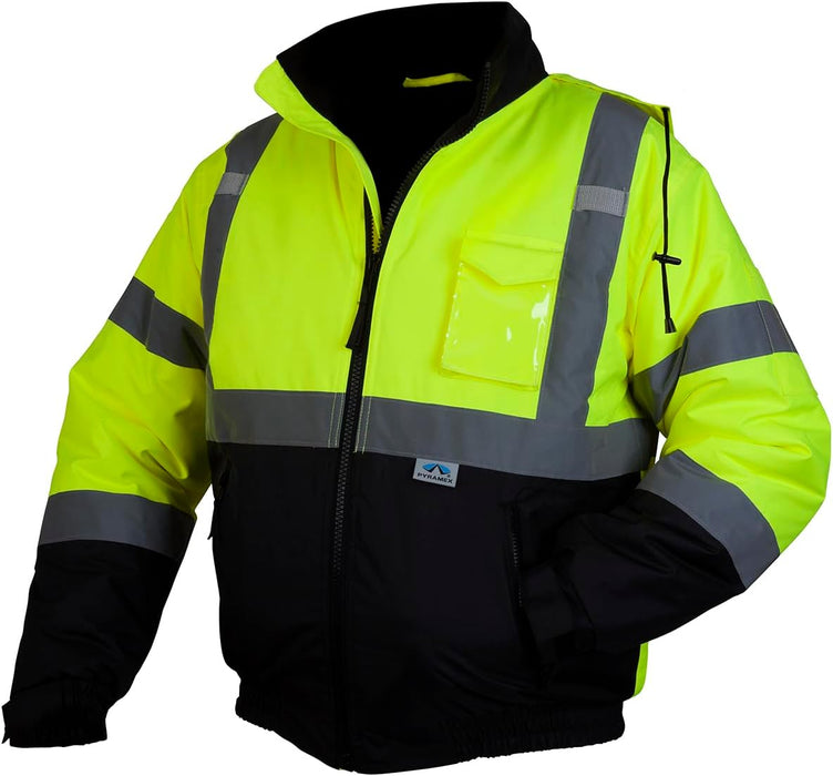 Pyramex RJ3210L Unisex Safety Jacket Hi-Vis Lime Bomber Jacket with Quilted Lining - Large