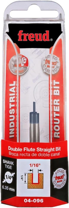 Freud Double Flute Straight Bit with Tico Hi-Density Carbide and Black I.C.E Coating - 2 Cutters, 24000 RPM, 1/4" Height, 1/16" Diameter, 1-5/8" Length, 1/4" Shank - 04-096
