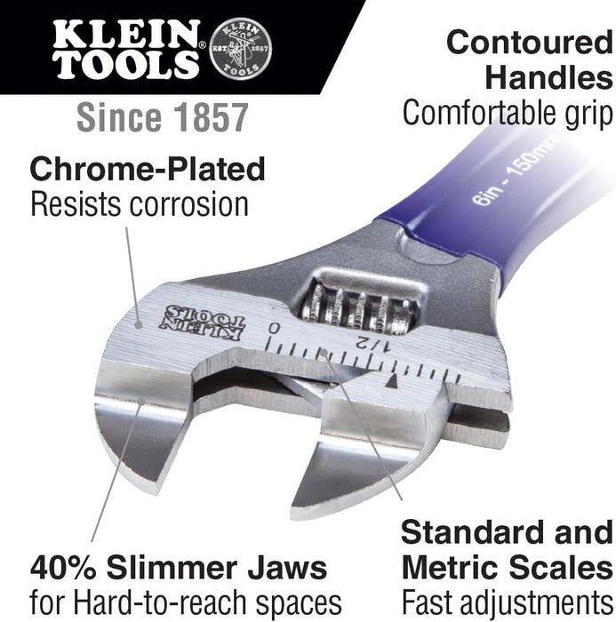 Klein Tools D86936 Slim-Jaw Adjustable Wrench, 8-Inch
