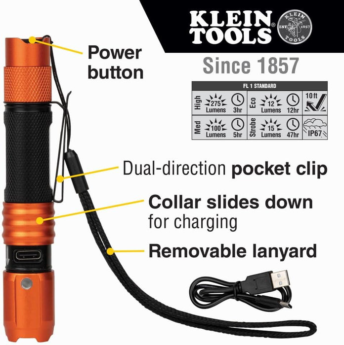 Klein Tools 56411 Rechargeable Waterproof LED Pocket Light with Lanyard