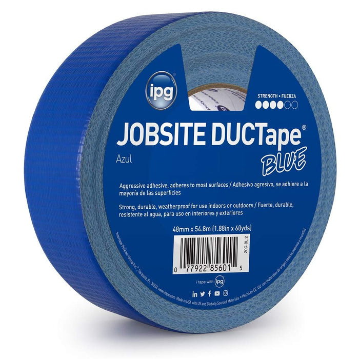 IPG JobSite DUCTape, Colored Duct Tape, 1.88" x 60 yd, Blue (Single Roll)