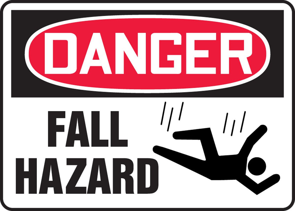 Accuform MCRT147VP Plastic Safety Sign, "Danger Fall Hazard" with Graphic, 7" Length x 10" Width x 0.055" Thickness