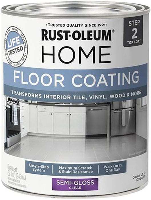 Rust-Oleum 358870 Floor Coating Top Coat Semi-Gloss Clear, Quart