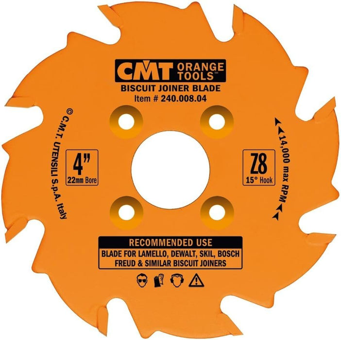 CMT 240.008.04 Biscuit Joiner Blade, 4-Inch Diameter x 8 Teeth, PTFE-Coated.