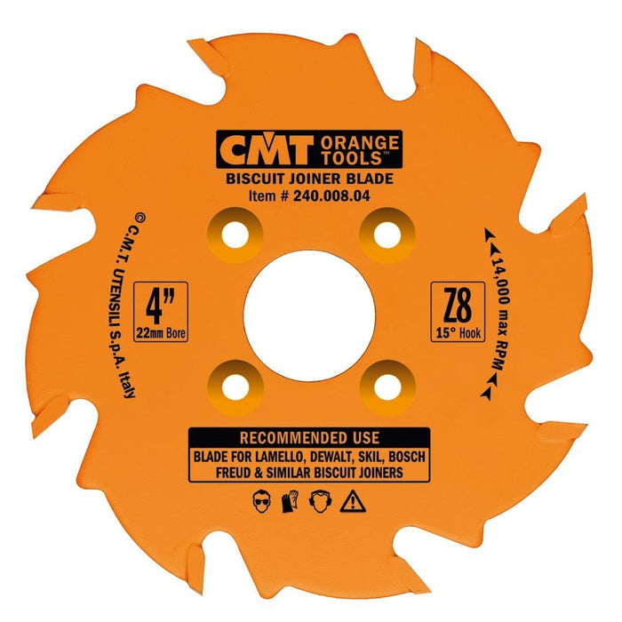 CMT 240.008.04 Biscuit Joiner Blade, 4-Inch Diameter x 8 Teeth, PTFE-Coated.