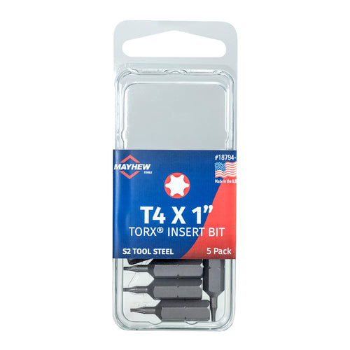 Mayhew Tools 18794-5 Torx Insert Bit, T4 x 1" (Pack of 5)