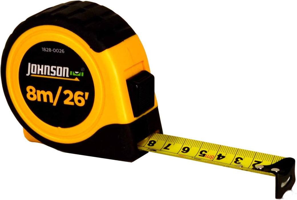Johnson Level & Tool 1828-0026 Metric/Inch Power Tape, 8m/26', Black/Yellow
