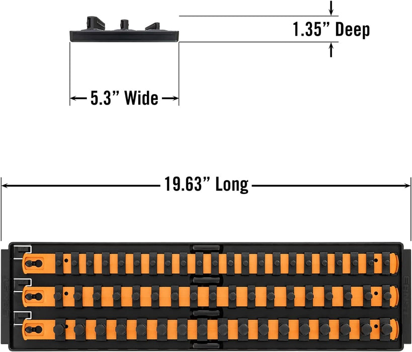 Ernst Manufacturing 8482 Socket Boss 3-Rail Multi-Drive Socket Organizer, 18-Inch Socket Rails with Twist-Lock Secure Storage, Orange - Made in USA 18-Inch Orange