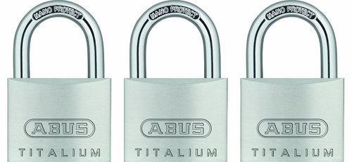 ABUS 64TI/40 Titalium Aluminum Alloy Padlock, Keyed Alike with Nano Protect Steel Shackle (Pack of 3)