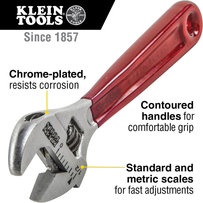 Klein Tools D506-4 Adjustable Wrench, Plastic Dipped, 4-Inch