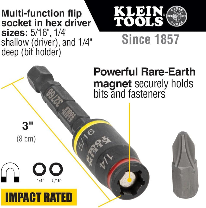 Klein Tools 32308F 10-in-1 Impact-Rated Stubby Driver Set with Flip Socket