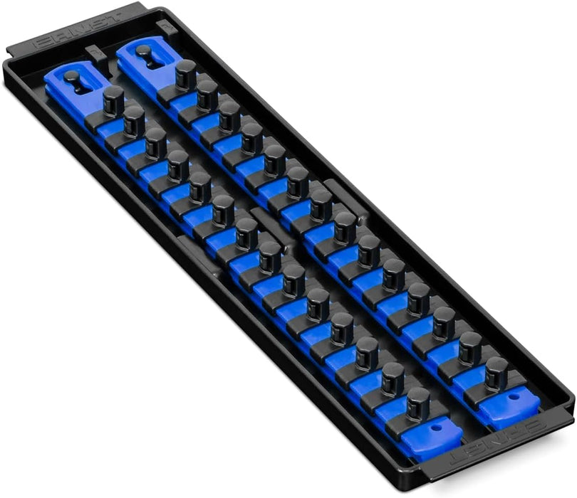 Ernst Manufacturing - 8496 Socket Boss 2-Rail 3/8-Inch-Drive Socket Organizer, 13-Inch, Blue - Made in USA