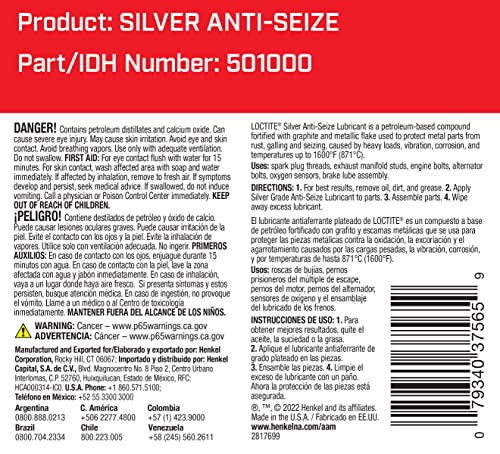 LOCTITE 501000 Silver Anti-Seize Lubricant for Automotive: Heavy-Duty, Temperature Resistant, Petroleum-Based Lubricant Compound | 8 oz Bottle with Brush Top (PN: 501000)