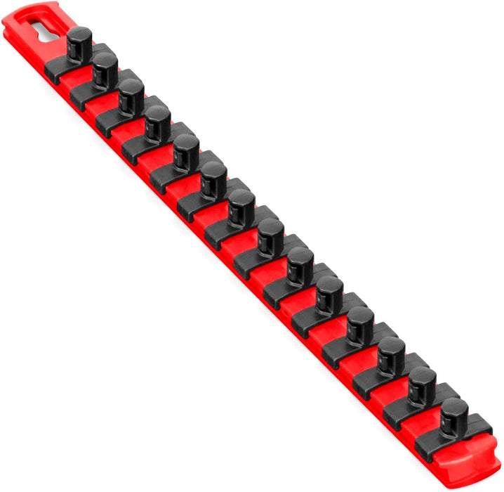 Ernst Manufacturing (8415M-Red-3/8) 13-Inch Magnetic Socket Organizer with 14 3/8-Inch Twist Lock Clips, Red
