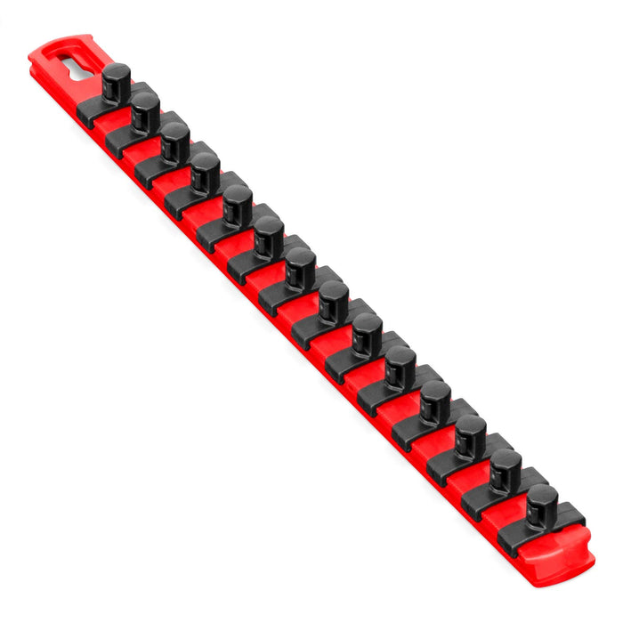 Ernst Manufacturing (8415M-Red-3/8) 13-Inch Magnetic Socket Organizer with 14 3/8-Inch Twist Lock Clips, Red