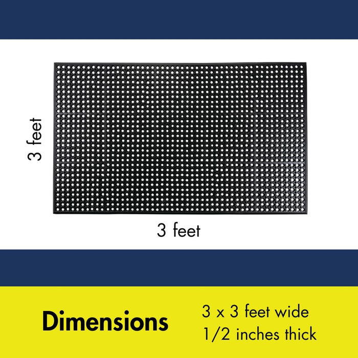 NoTrax 3' x 3' Anti-Fatigue Lightweight Restaurant Rubber Floor Mat with Drainage Holes, Beveled Edges, Non-Slip Mats, Black, T30 Competitor, T30S0033BL