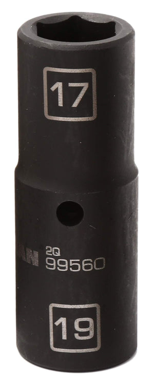 Steelman 99560 1/2-Inch Drive 6-Point 17mm x 19mm Double Ended Impact Flip Socket, Durable Corrosion-Resistant Steel, Laser-Etched Callouts