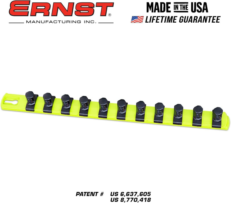 ERNST 13-Inch Socket Rail Organizer with 11 1/2-Inch Twist Lock Clips, High Visibility (8439HV) 13-Inch 1/2-Inch Twist Clips Hi-viz