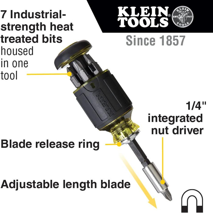 Klein Tools 32308F 10-in-1 Impact-Rated Stubby Driver Set with Flip Socket
