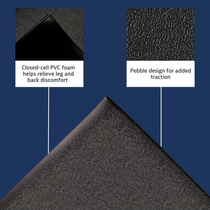 Notrax 411 Sof-Tred 3' x 5' x 9/16" Anti Fatigue Mat, Enhanced Slip Resistance with Beveled Edges and Pebbled Surface, Ideal for Industrial and Commercial Workplaces, Black, 411S0435BL Pebbled Surface 3' x 5' x 9/16" Black