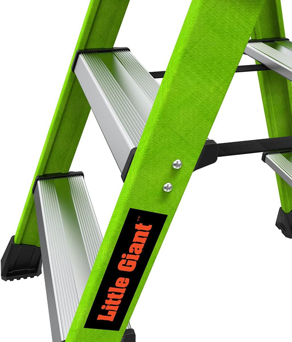 Little Giant Ladders, Sure Step, 3-Step, Double-Sided Step Stool, Fiberglass, (11953), Type 1AA, 375 lbs Weight Rating, Hi-viz Green
