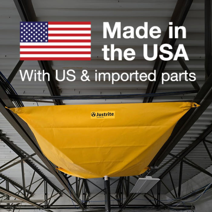 Justrite 28300 Ceiling Leak Diverter Tarp with Hose Connection and Corner Grommets, 5' x 5' Puncture-Resistant and Watertight PVC-Coated Fabric for Temporary Leak Fix