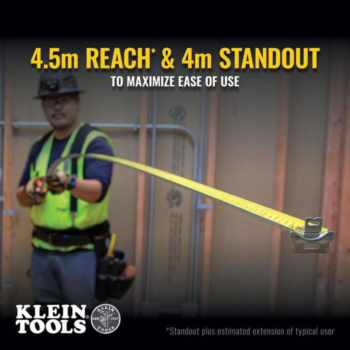 Klein Tools (9375) Tape Measure, Heavy-Duty Measuring Tape with 7.5 m Metric Double-Hook Double-Sided Nylon Reinforced Blade, Metal Belt Clip
