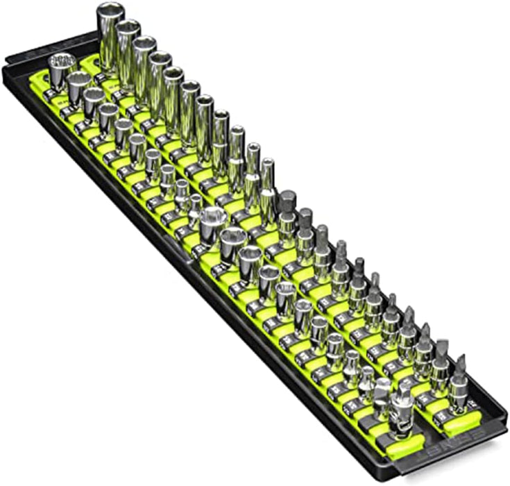 Ernst Manufacturing 19-Inch Socket Boss, Premium 2-Rail, 1/4-Inch-Drive Twist-Lock Socket Organizer, High-Visibility - Made in USA 19-INCH 1/4" Hi-viz
