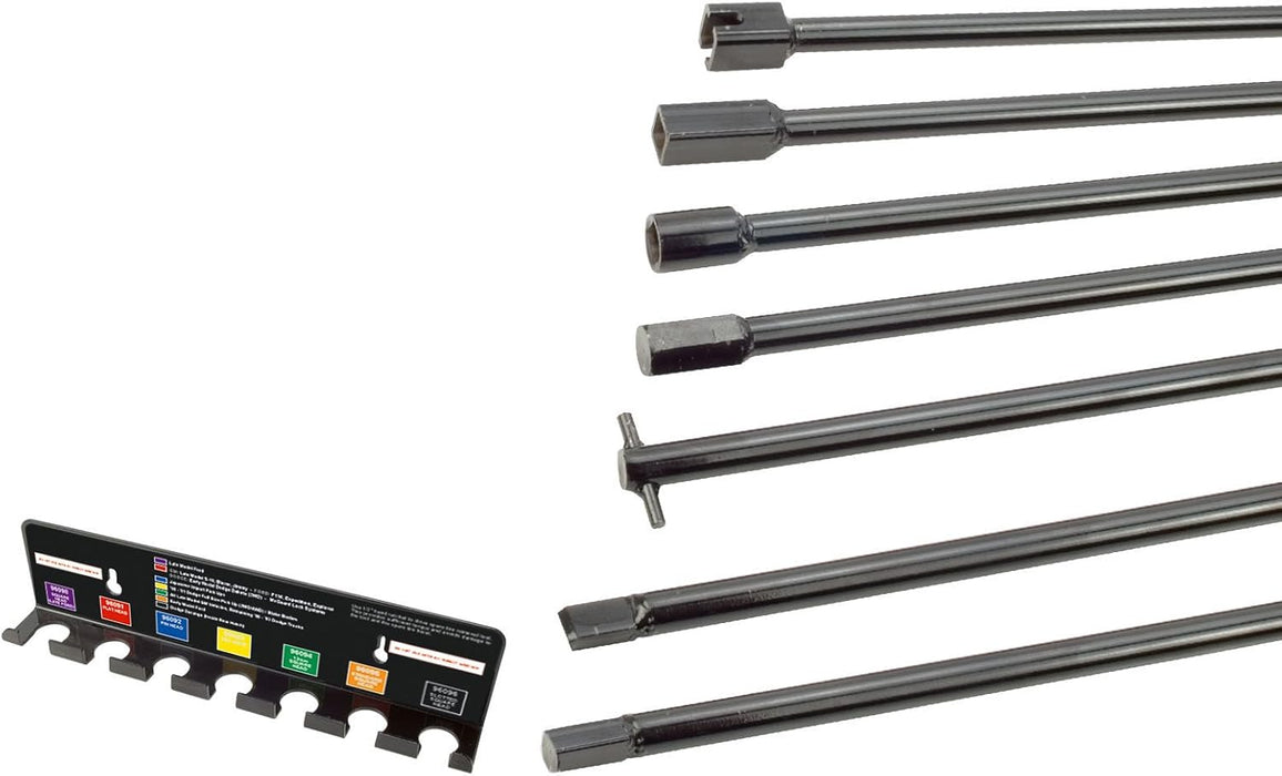 Steelman 96090A 7-Piece Spare Tire Retrieval Tool Kit, Lower and Raise Cradle-Suspended Tires, Flat, Pin, Hex, 12-mm Square, Slotted, ⅜-inch Square Heads