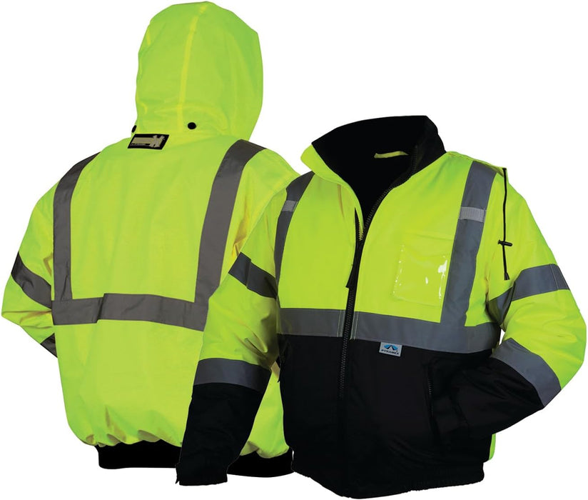 Pyramex RJ3210L Unisex Safety Jacket Hi-Vis Lime Bomber Jacket with Quilted Lining - Large