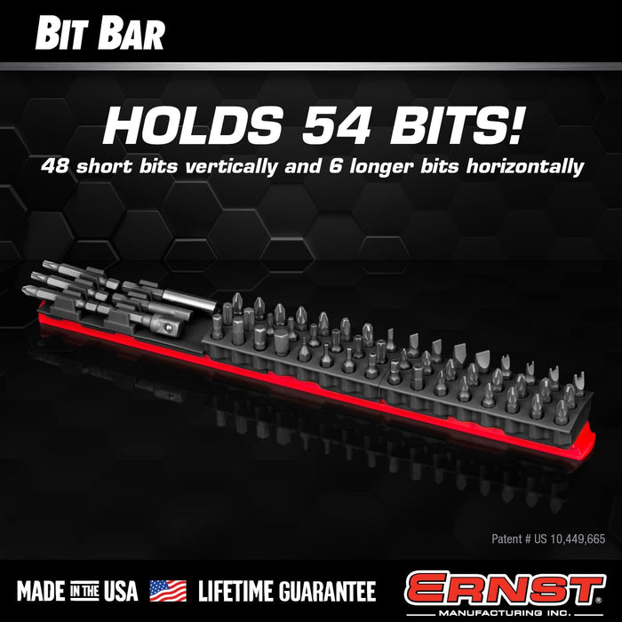 Ernst Manufacturing 54 Tool Magnetic Bit Bar, 1/4" Hex Bit Holder - Black/Hi-Viz