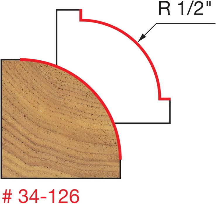 Freud Quadra-Cut Radius Rounding Over Bit with Perma-Shield Coating for Flawless Finish - 4 Cutters, 1/2" Shank Dia., 1/2" Radius, 2-3/4" Length - 34-126 1/2" Radius 1/2" Shank Rounding Over (Quadra-Cut)