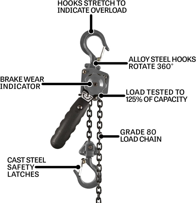 JET 1/2-Ton Mini-Puller Lever Hoist, 10' Lift (Model JLP-050A-10)