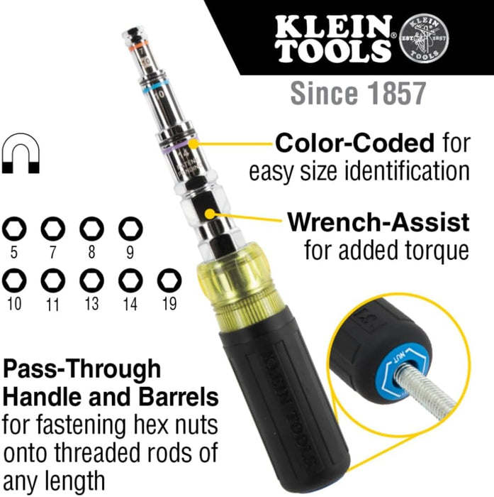 Klein Tools 32809MAGM 11-in-1 Pass-Through Magnetic Multi-Nut Driver, Metric