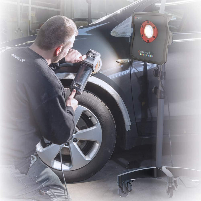 SCANGRIP WHEEL STAND, for Mobile Work Light Positioning in the Workshop, Detailing Light Stand, Extendable from 3 ft to 6,2 ft, Bracket for Second Work Light