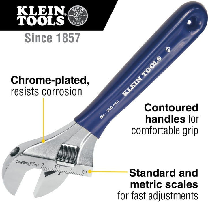 Klein Tools D509-8 Adjustable Wrench, Extra-Wide Jaw, 8-Inch