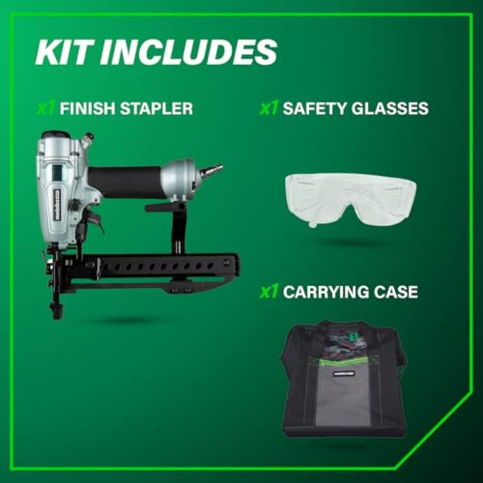 Metabo HPT PRO Finish Stapler, Pro-preferred Pneumatic Power Nailers, Finish Tool for Carpentry & Industrial Uses, All-Metal Key Component, 18 Gauge, 1/4" Crown Staples, Length 1/2" to 1-1/2", N3804A5 N3804A5 - Pro Model