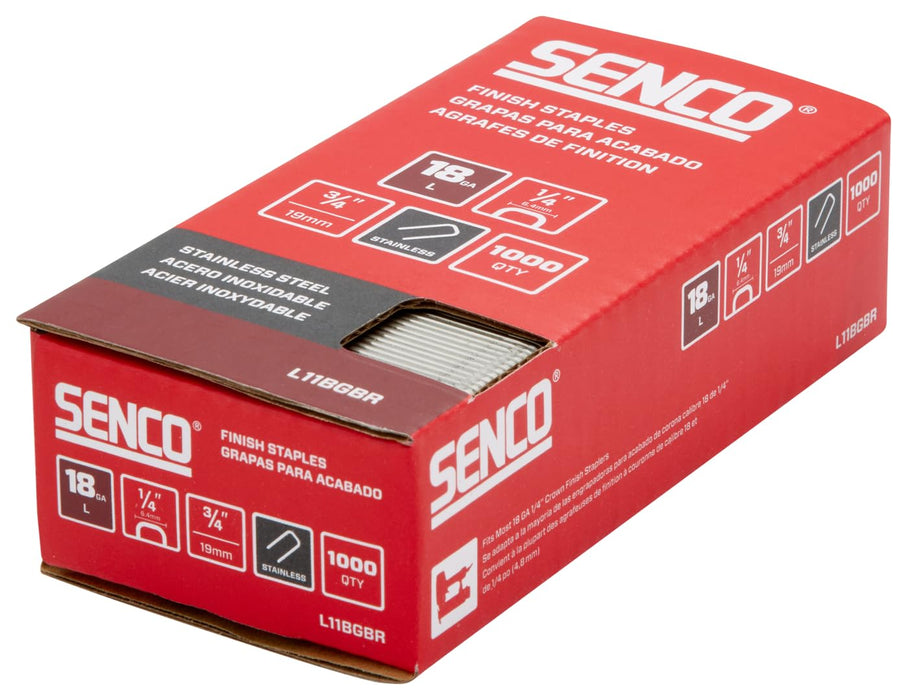 Senco L11BGBR 3/4" 18 Gauge 1/4" Crown Finish Staples, Stainless Steel Finish (1,000 Count)