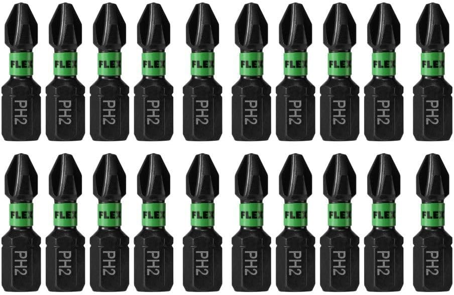 Flex FA101001 1" PH2 Impact Driver Bit, 20 Piece Bulk