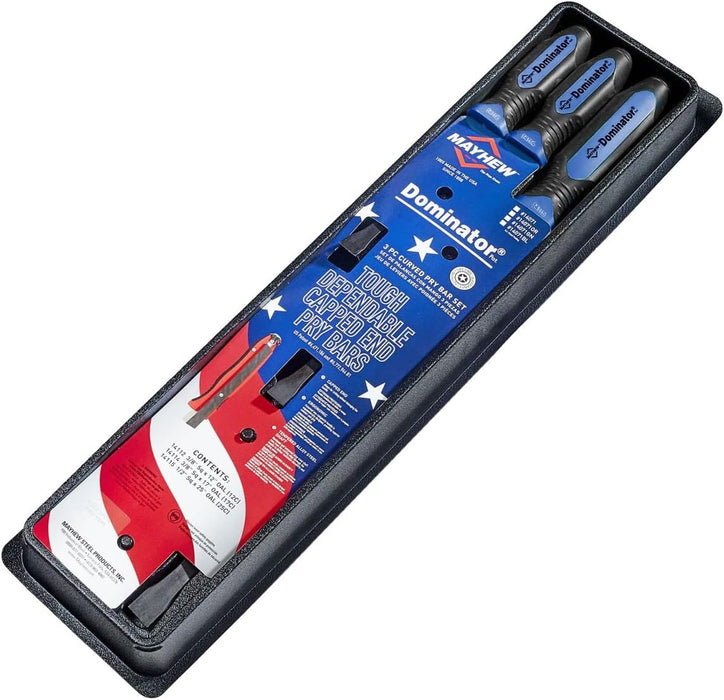 Mayhew Tools 14071BL Dominator Pro 3-Piece Pry Bar Set, 12", 17" & 25" Curved Pry Bars, Blue Curved 12", 17" & 25" Curved Pry Bars Blue